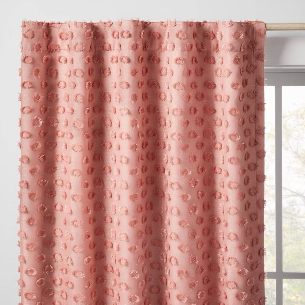 Pillowfort Rose Pink Kids Blackout Curtain Panel 42x84 Dotted Tie Top